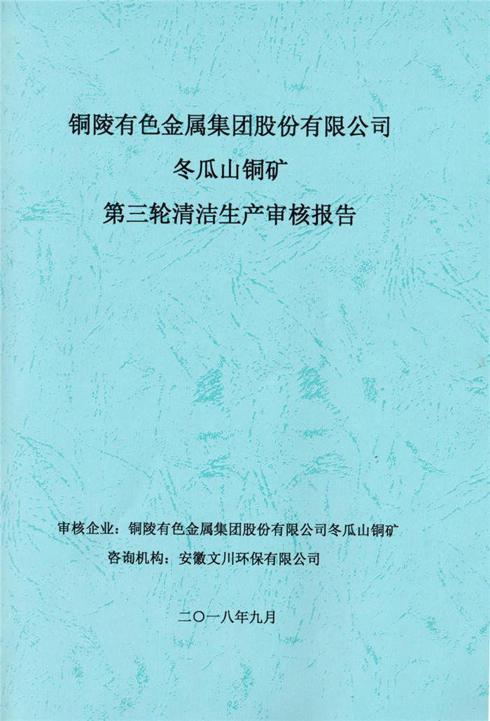 2018年銅陵有色金屬集團(tuán)股份有限公司冬瓜山銅礦第三輪清潔生產(chǎn)審核報(bào)告.jpg